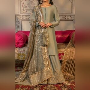 Elegant Embroidered Suit with Gold Accents